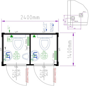 WC-Container Typ 8' / WC-Duo-Box mieten leihen