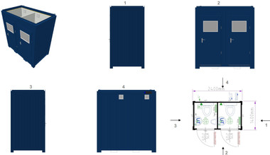 WC-Container Typ 8' / WC-Duo-Box mieten leihen